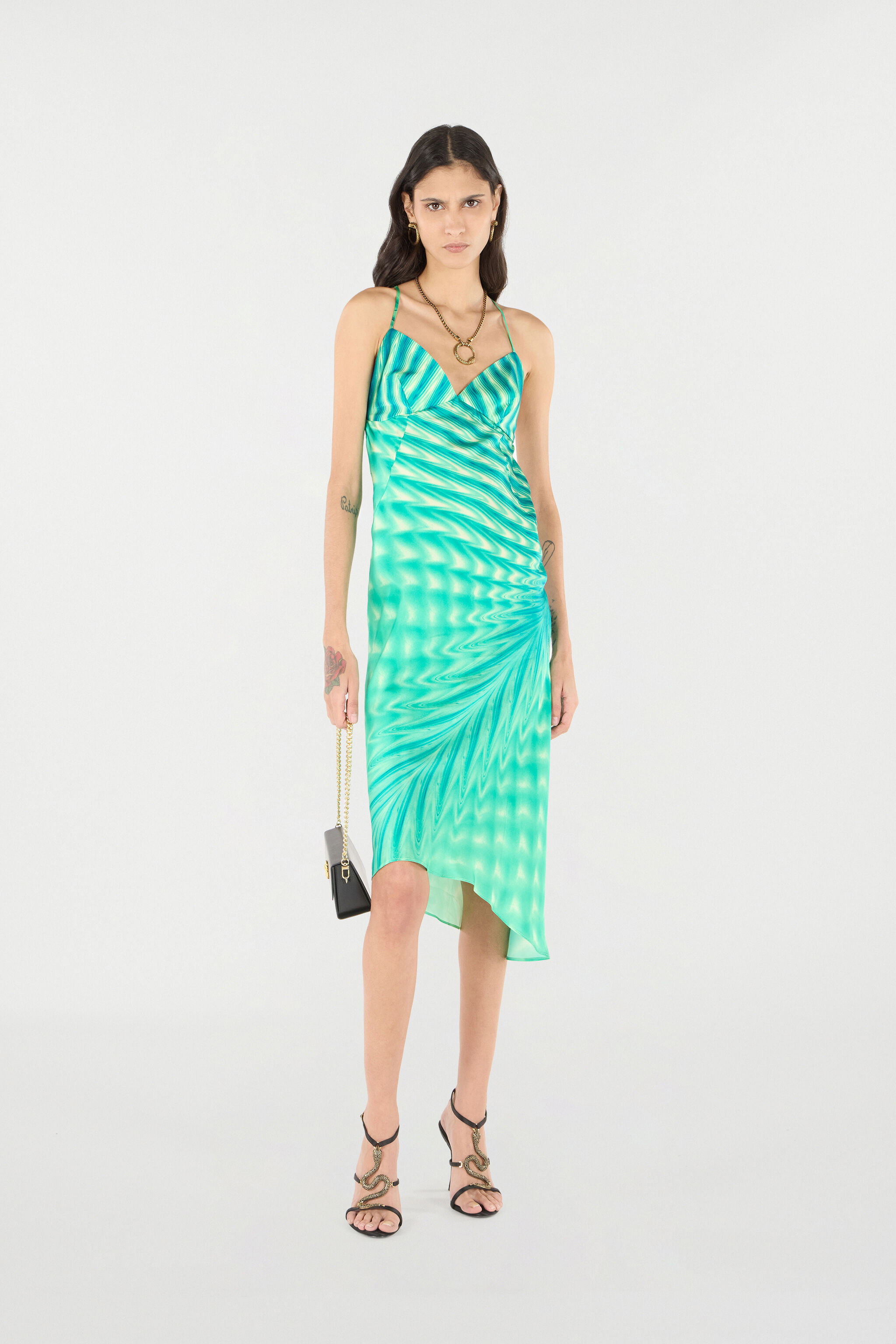 RC Asymmetrisches Kleid mit Optical-Glass-Print Hellgrün UKT114-RYN47