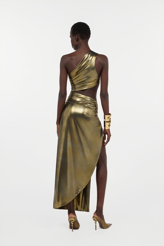 RC Goldfarbenes One-Shoulder-Kleid mit Cut-out GOLD WWT106-JE032