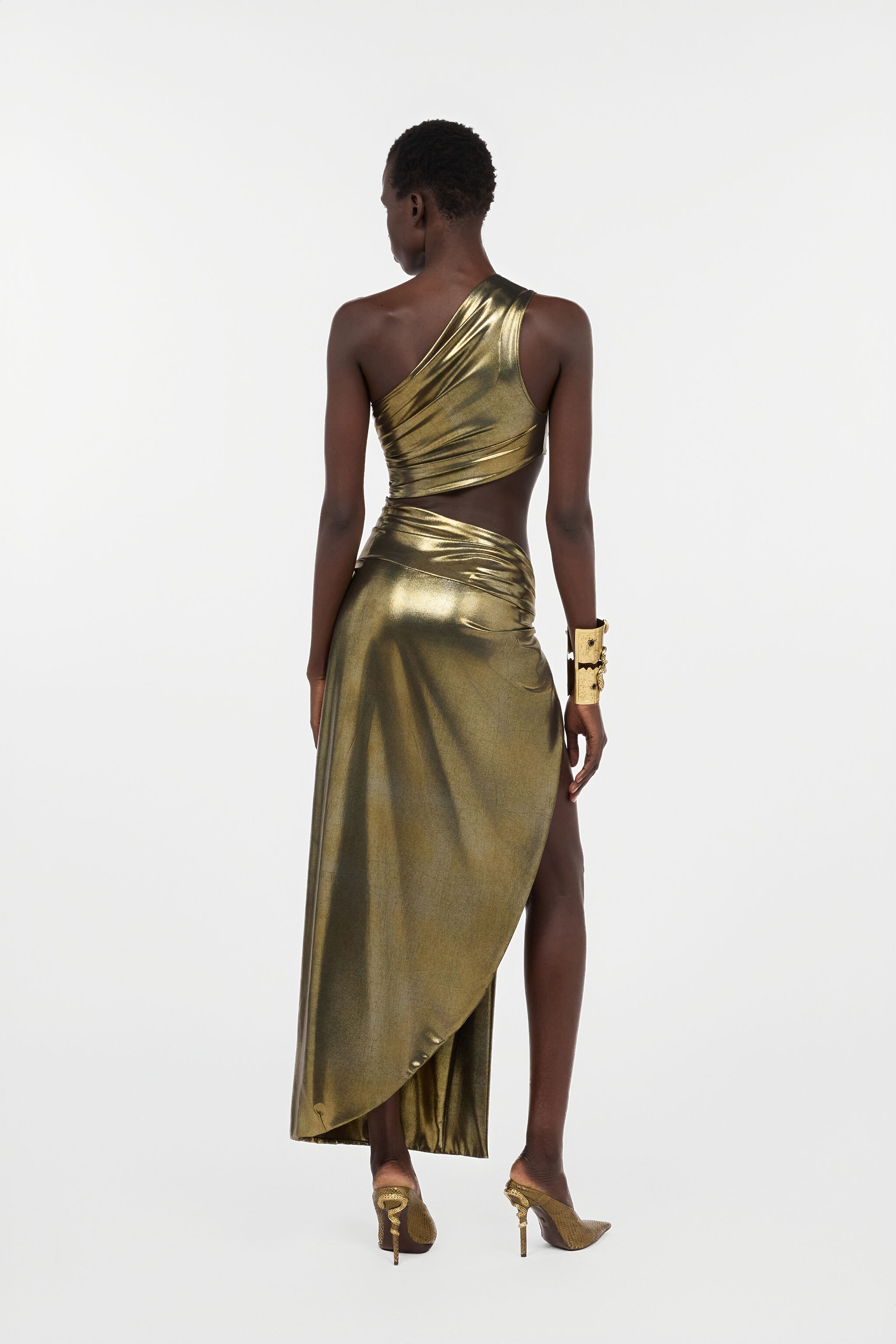 RC Goldfarbenes One-Shoulder-Kleid mit Cut-out GOLD WWT106-JE032