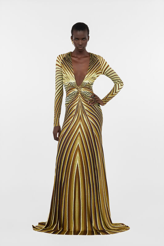 RC Extralanges Kleid mit  Iside Print NATURAL/GOLD WWT113-JRS34