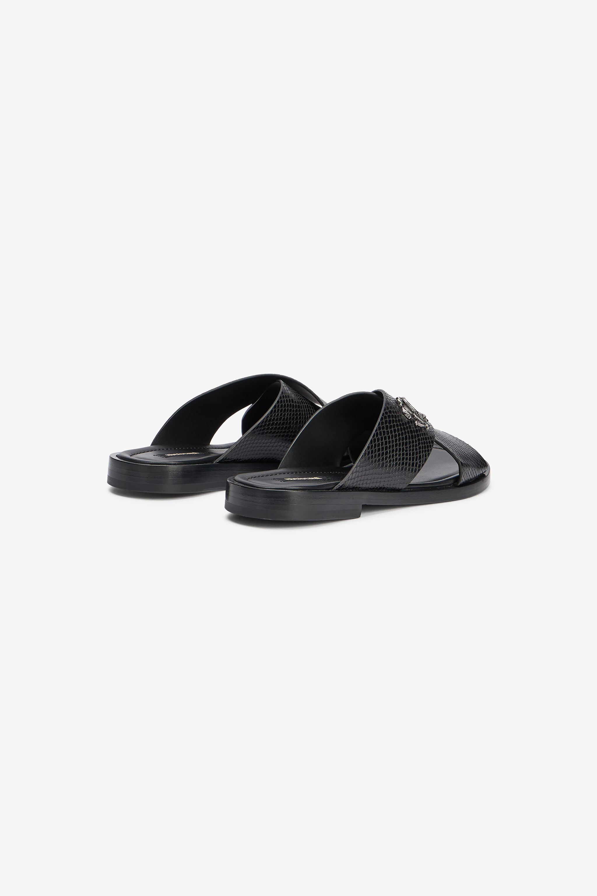 RC Black Slide Sandals in Snake-Effect Leather BLACK VMS001-PZ03S
