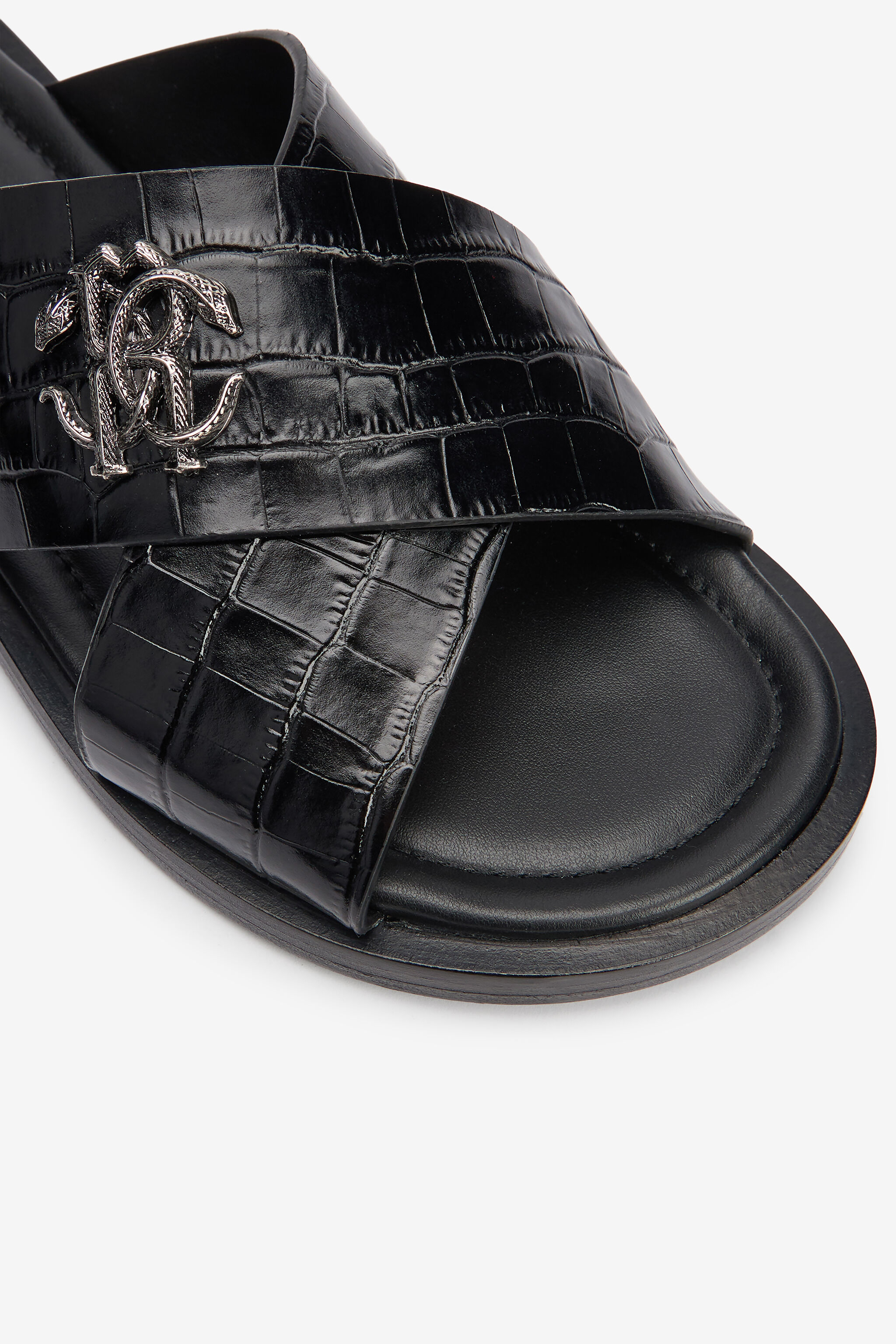 RC Black Crocodile-Effect Leather sandals BLACK VMS001-PZ037