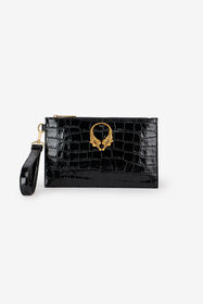 RC Crocodile-embossed leather clutch BLACK WKA008-PZ975