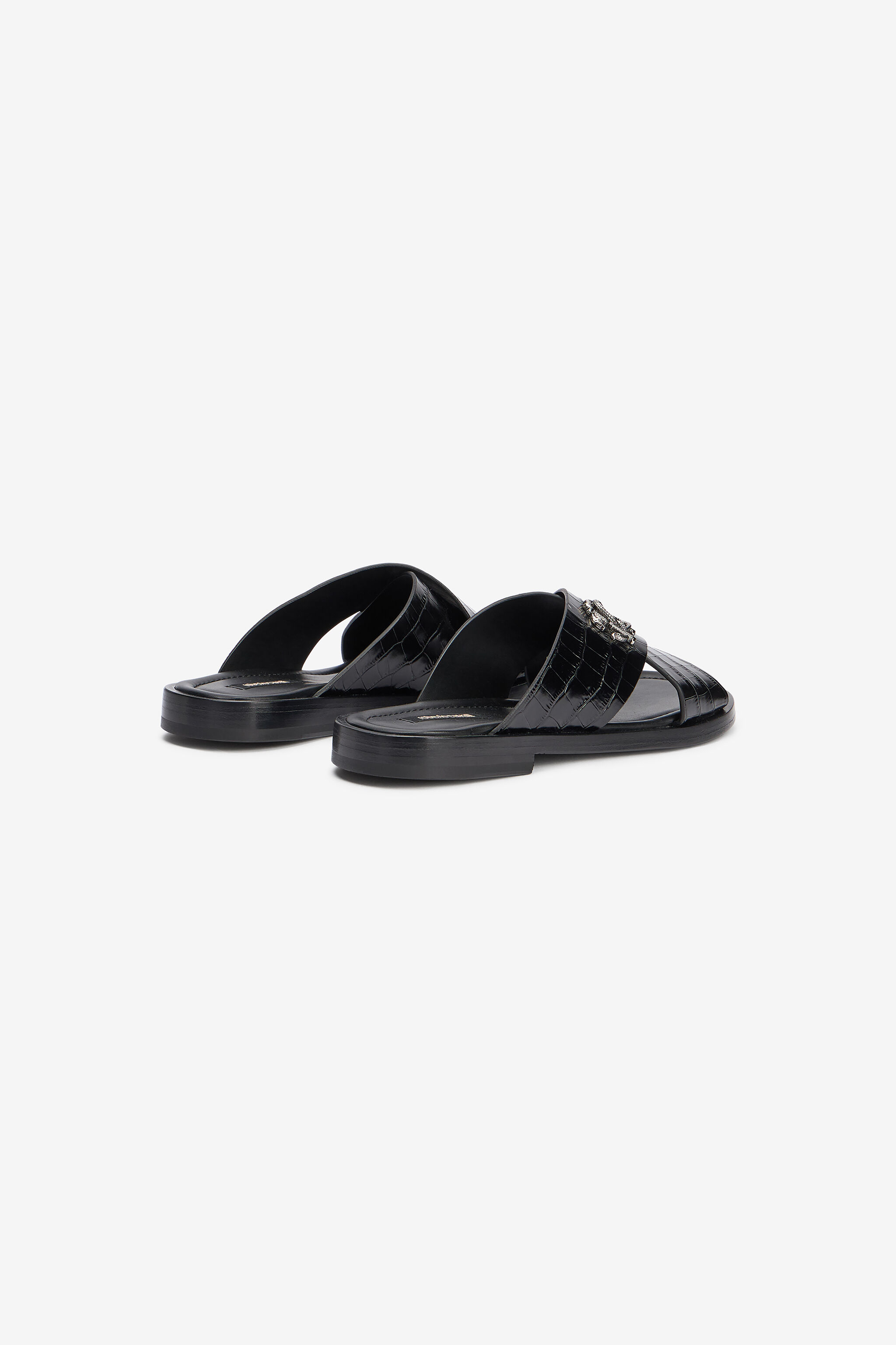 RC Black Crocodile-Effect Leather sandals BLACK VMS001-PZ037