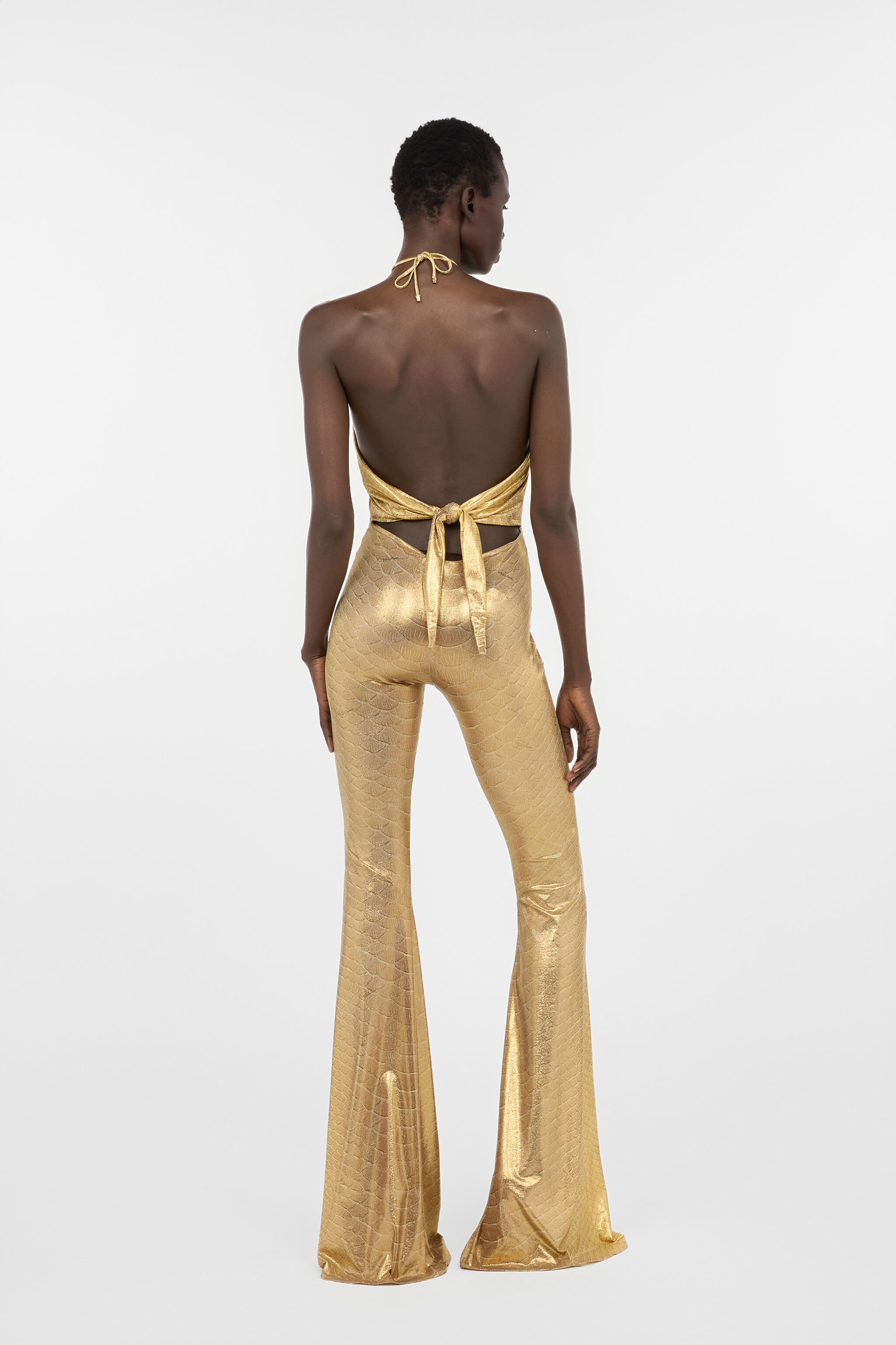 RC Beigefarbener Jumpsuit in Goldoptik mit Serpentine-Print BEIGE/GOLD WWT145-OOS31