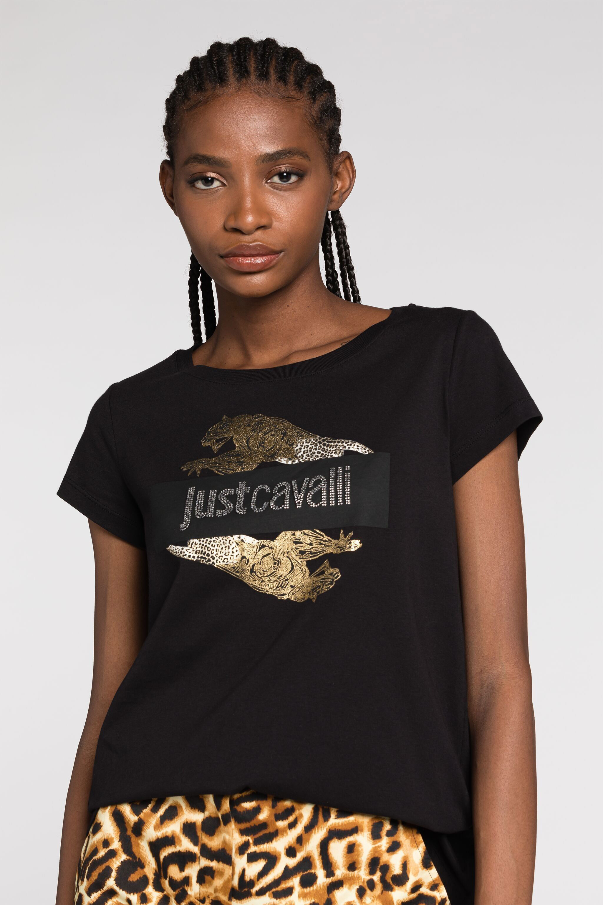 JC Just Cavalli T-Shirt mit Leoparden-Print SCHWARZ Q61444-Q0347