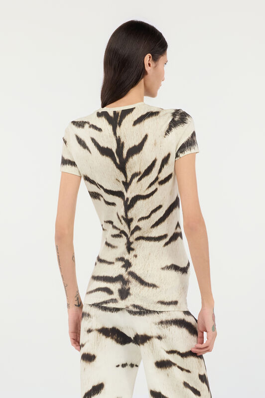 RC Camiseta para mujer con estampado de Tigresa Blanca OGAT X Roberto Cavalli Negro/Blanco UQT67A-3DA39