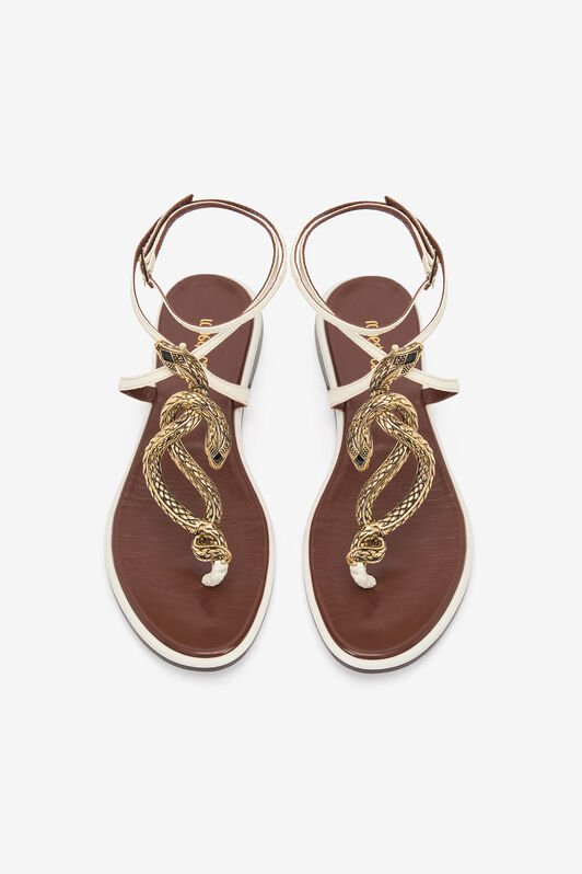 RC Brown and White Flat Thong Sandals with Snake Motif WHITE WWS003-PAM08