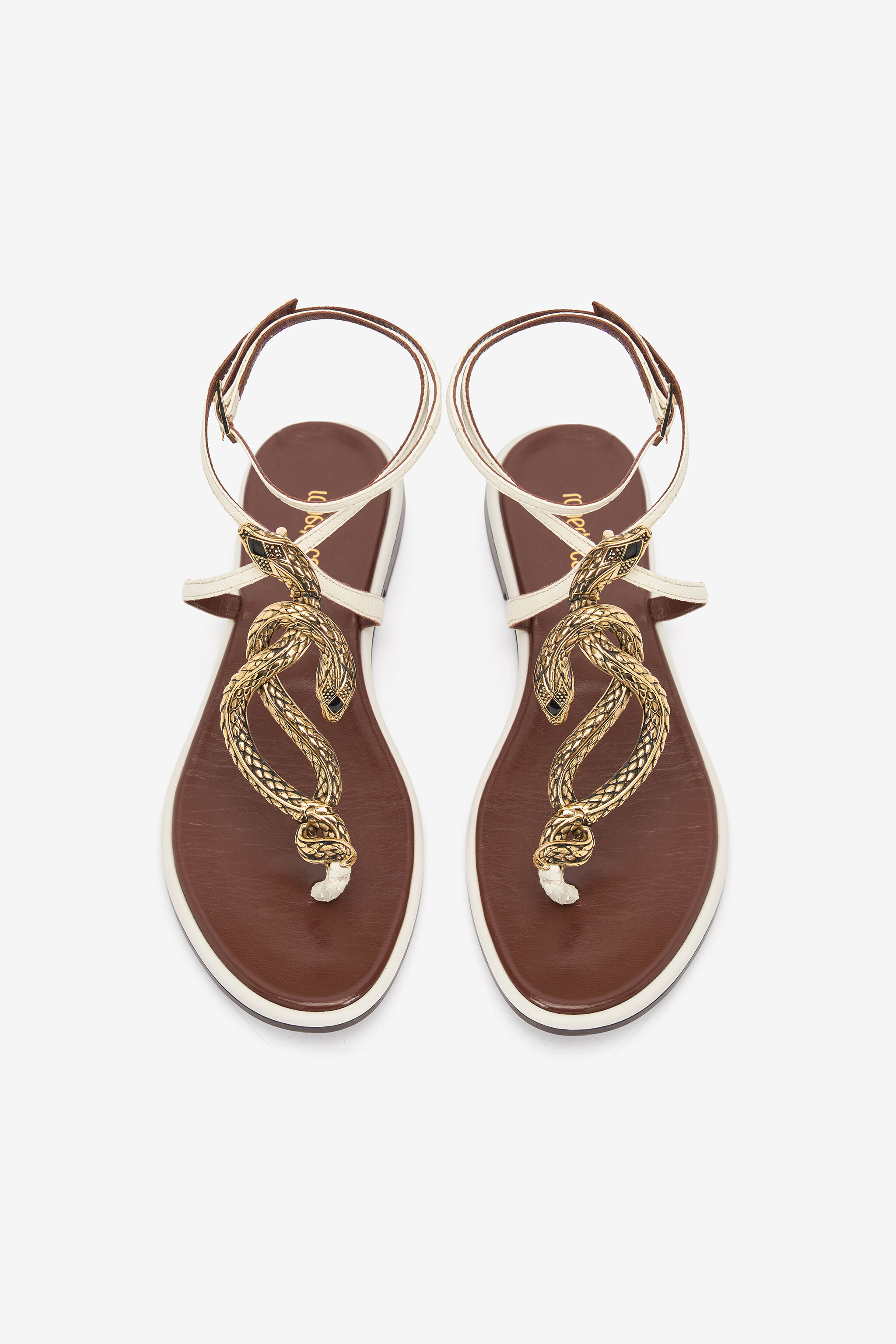 RC Brown and White Flat Thong Sandals with Snake Motif WHITE WWS003-PAM08