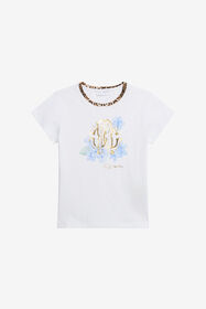 JU T-shirt Con Logo RC Floreale E Dettaglio Leopard OPTICAL WHITE WJT60Q-JD001