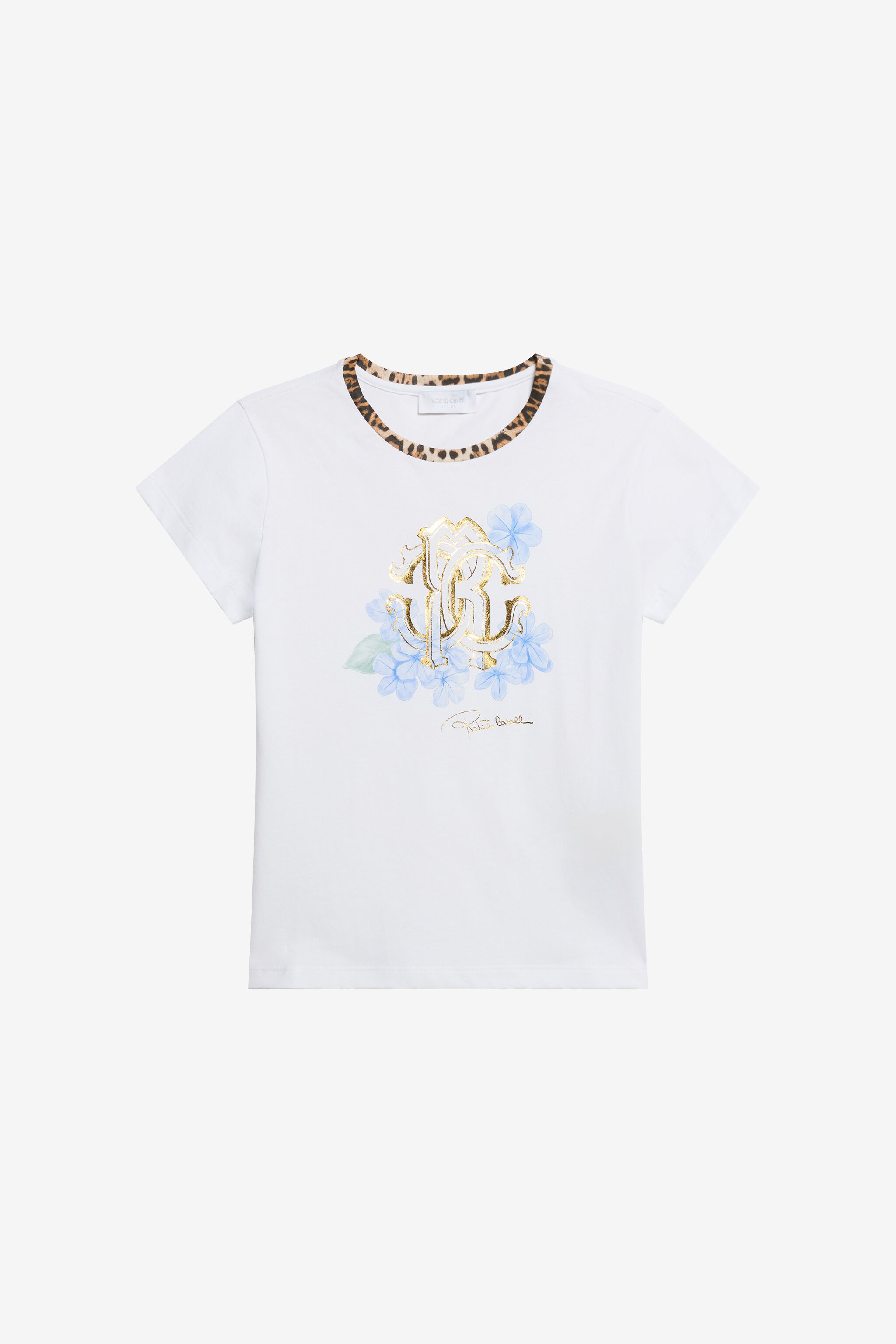 JU T-shirt Con Logo RC Floreale E Dettaglio Leopard OPTICAL WHITE WJT60Q-JD001