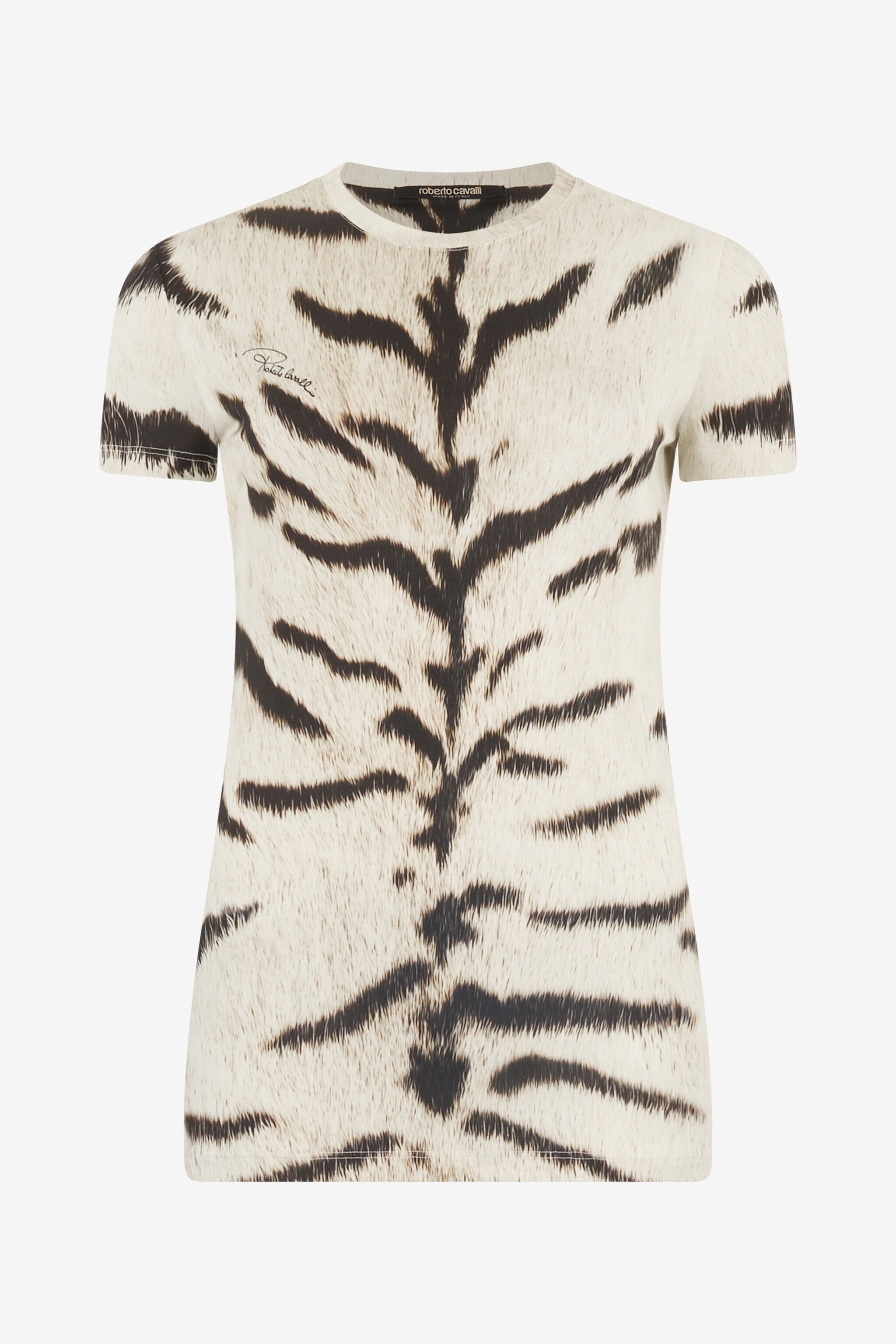 RC Camiseta para mujer con estampado de Tigresa Blanca OGAT X Roberto Cavalli Negro/Blanco UQT67A-3DA39