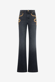 RC Flared Jeans with Snake Embroidery BLACK WKJ222-DN001