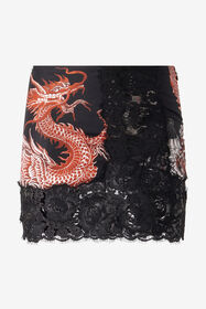 RC Minigonna In Seta Con Drago All Over Nero/Rosso VQT302-OZP75