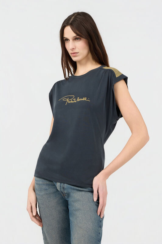 RC Anthrazitfarbenes T-Shirt mit Nietenbesetzten Schultern BLACK SOT60K-1H003