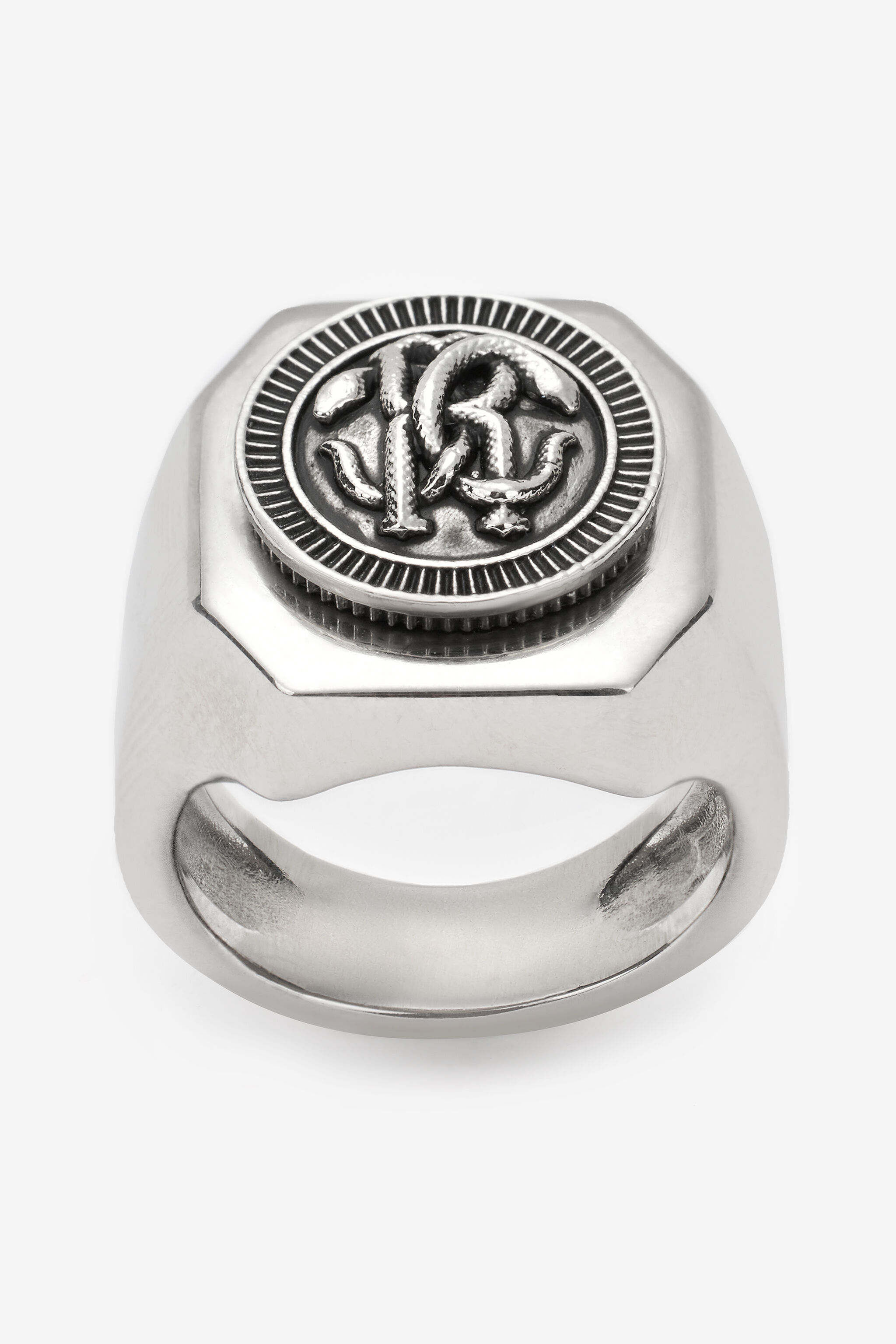 RC Bague Chevalière Monogram RC Finition Argentée Argent TRG006-AM258