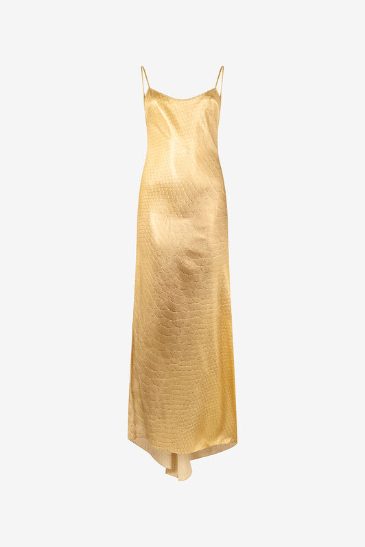RC Vestido largo dorado de seda con estampado de escamas GOLD/GOLD WWT125-SNS31