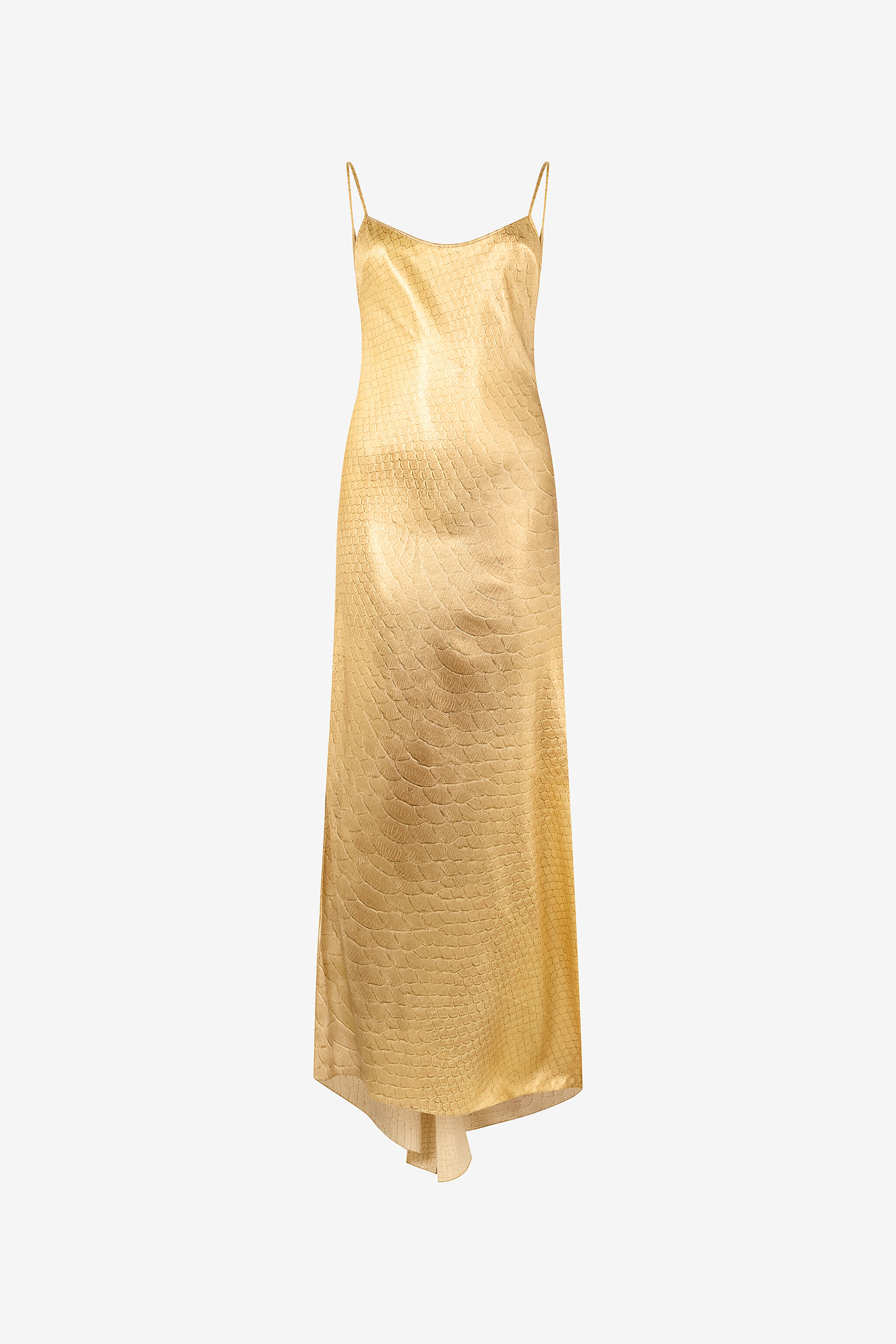 RC Vestido largo dorado de seda con estampado de escamas GOLD/GOLD WWT125-SNS31