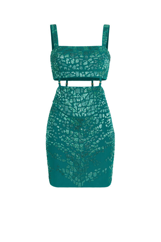 RC Leopard Bead-Embellished Mini Dress Grün JQR155-JJ050