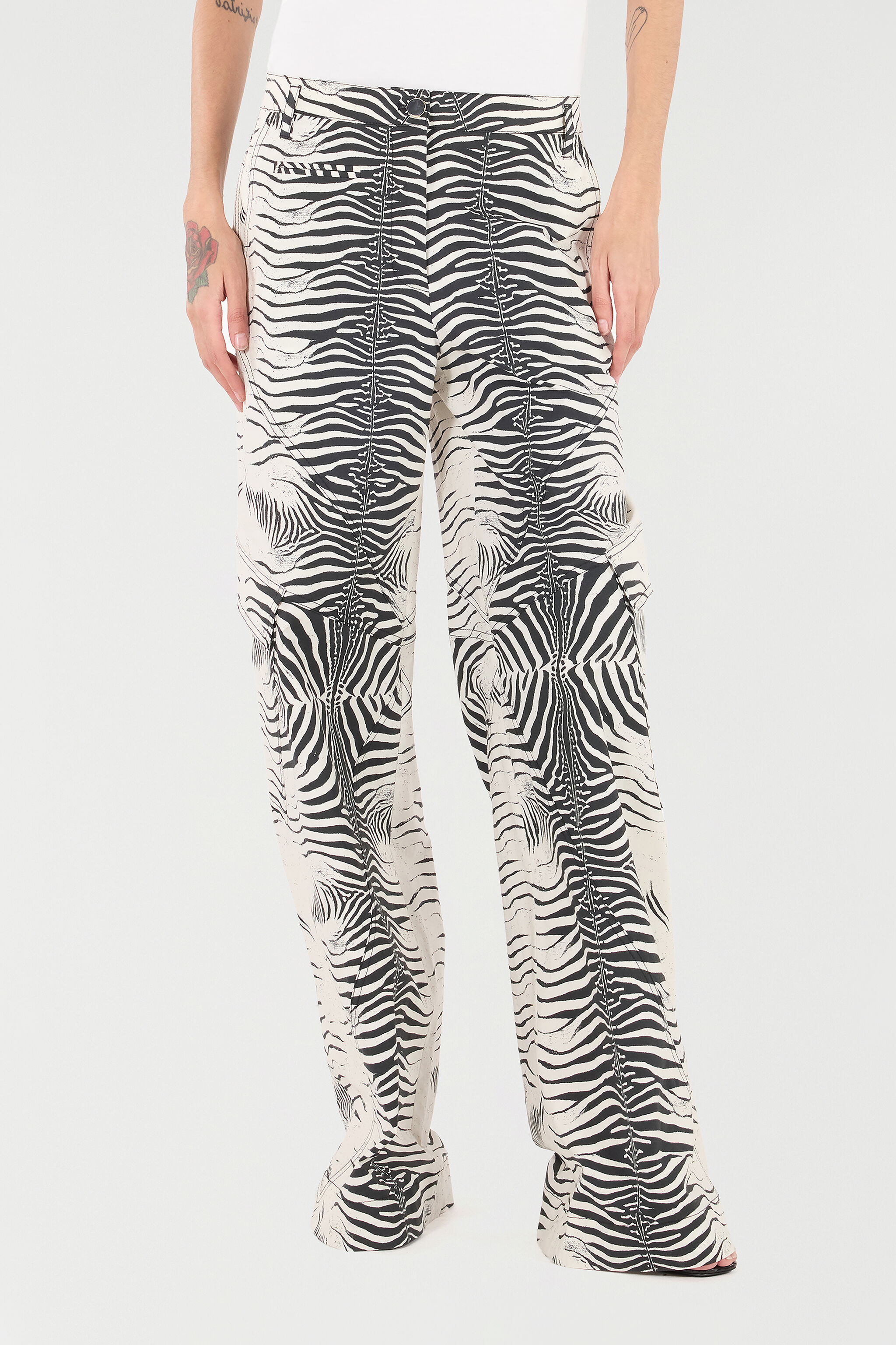 RC Pantalones De Algodón Elástico Con Estampado White Tigresse Negro/Blanco UKT211-3AN49