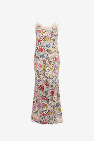 RC Long Silk Dress with Florentine Flowers Print BEIGE WQT110-RYR29