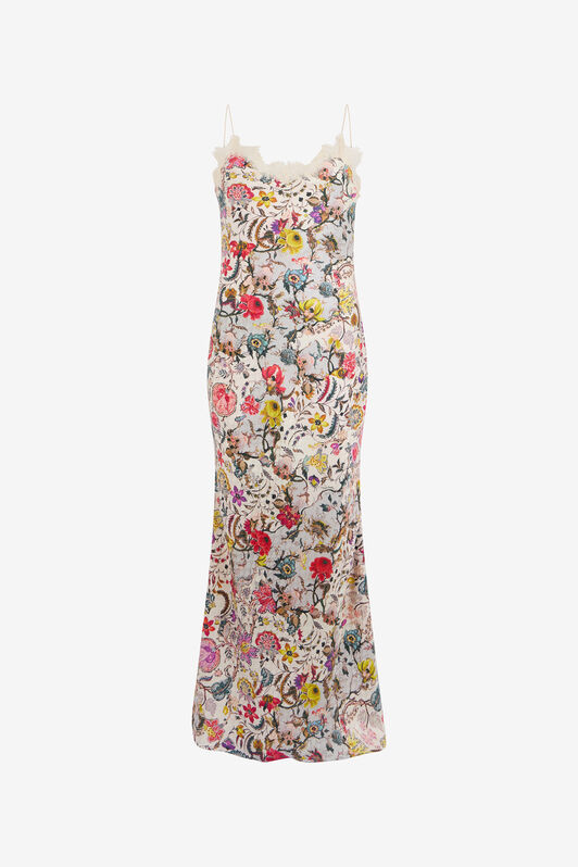 RC Langes Seidenkleid mit Florentine Flowers-Print BEIGE WQT110-RYR29