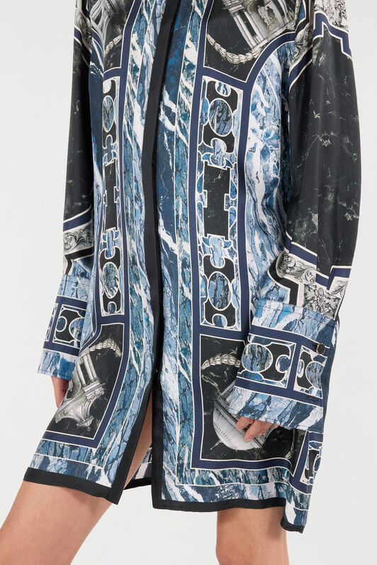 RC Kurzes Kleid Aus Seide Mit Print Marble Dunkelblau UKT160-4QN83