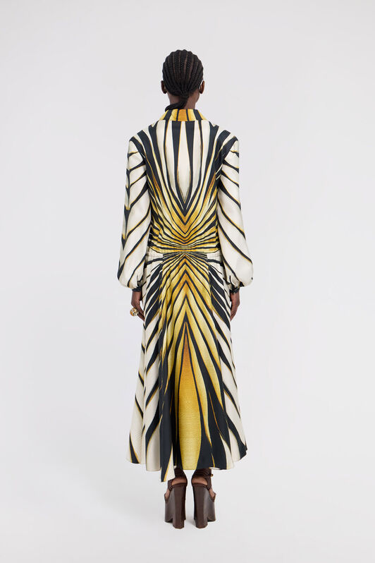 RC Ray Of Gold Estampado Vestido Midi De Seda Oro TKT110-4QM33