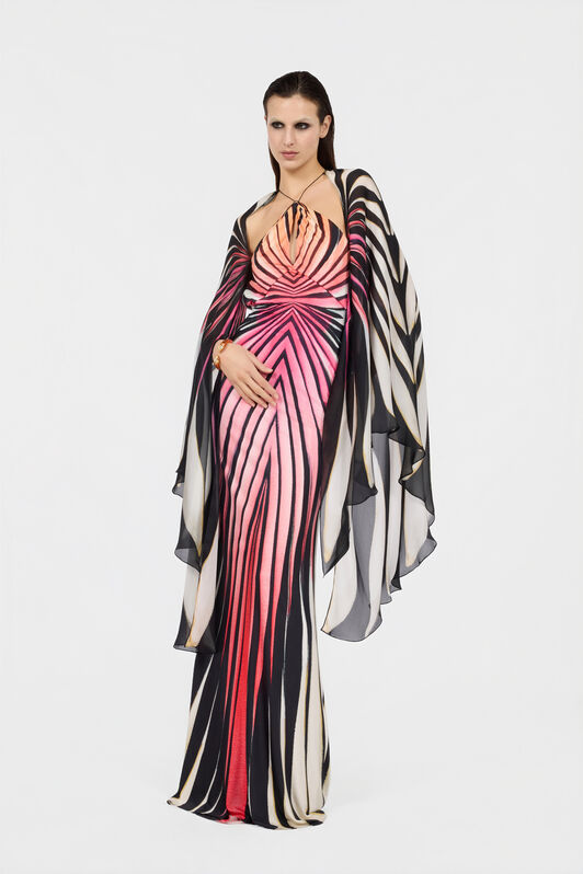 RC Maxikleid Aus Seide Mit Ray Of Paradise-Print CORAL XKT193-JRM33
