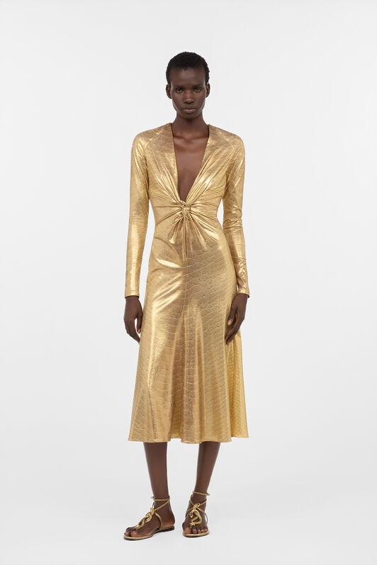 RC Midi-Kleid in Beige-Gold mit Serpentine BEIGE/GOLD WWT111-OOS31