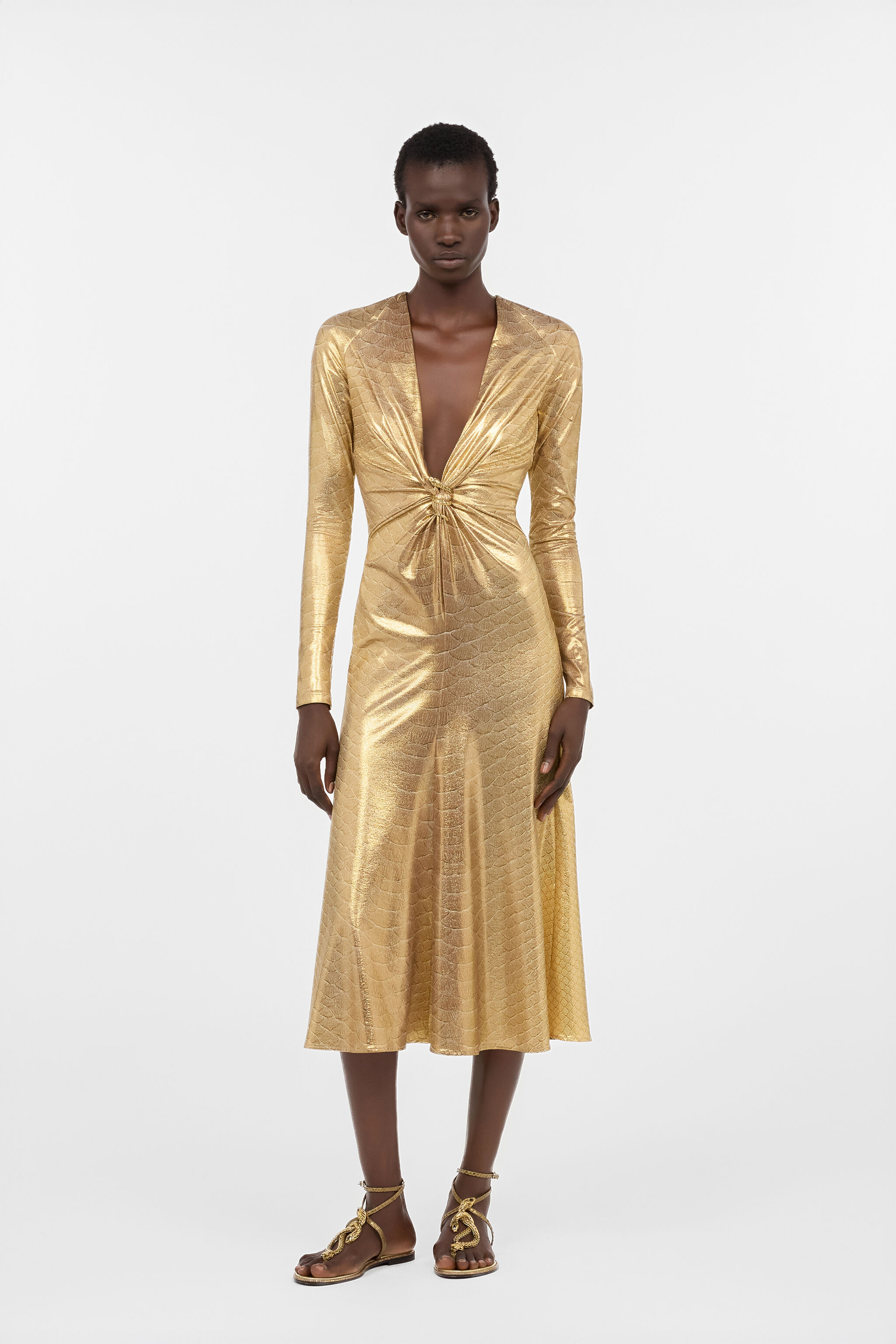 RC Midi-Kleid in Beige-Gold mit Serpentine BEIGE/GOLD WWT111-OOS31