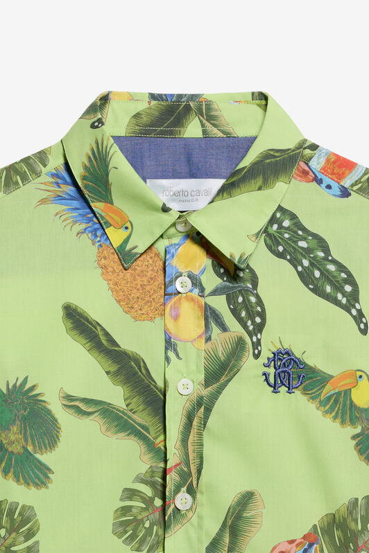 JU Camicia in Cotone con Stampa Tropicana LIME GREEN WJT70T-7MR12