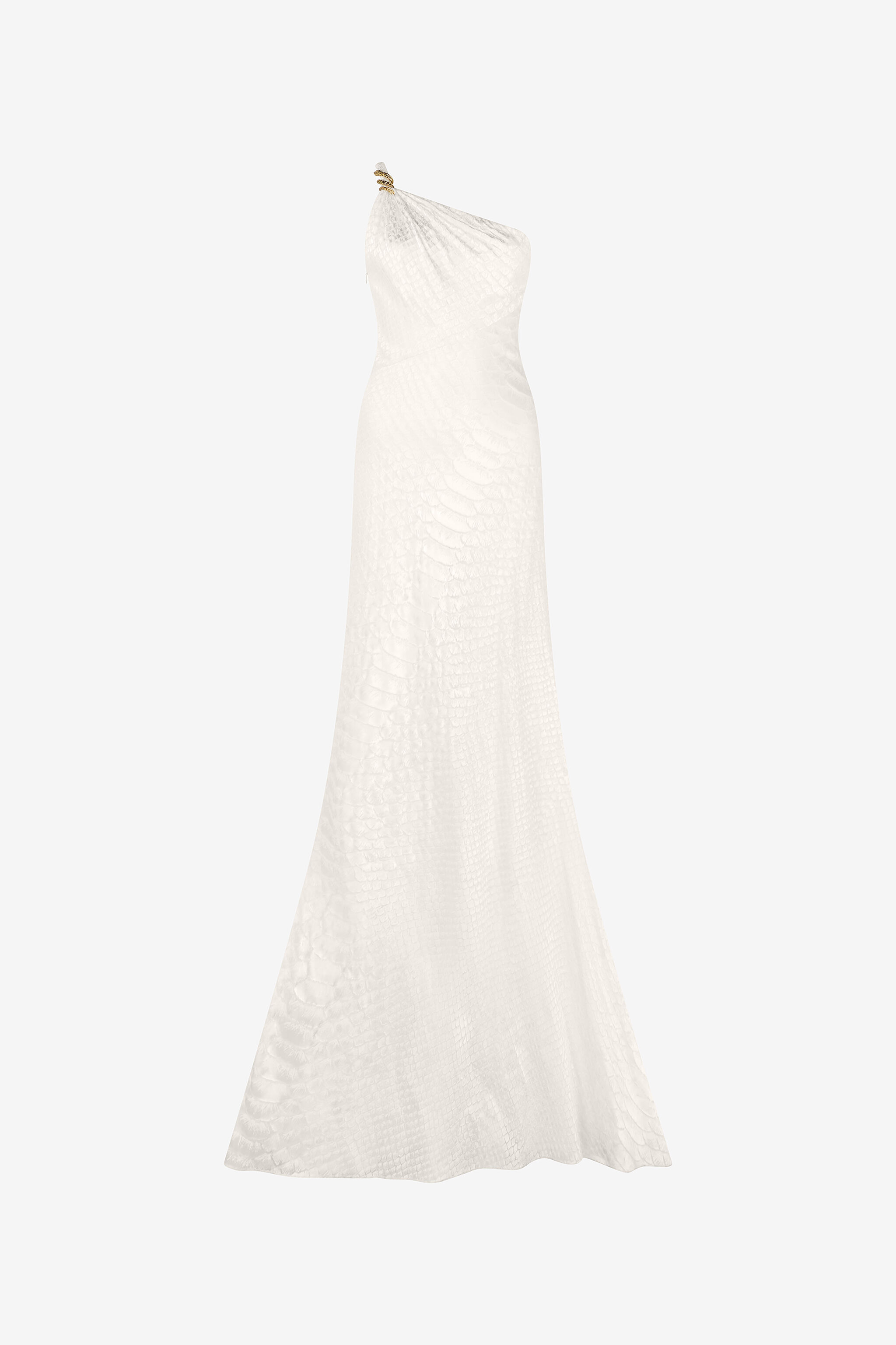 RC Weißes One-Shoulder-Kleid mit Serpentine WHITE WWT121-HES36