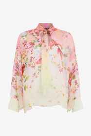 RC Chiffon Blouse with Miami Flowers Print GREEN/FUCHSIA WQT712-CKR32