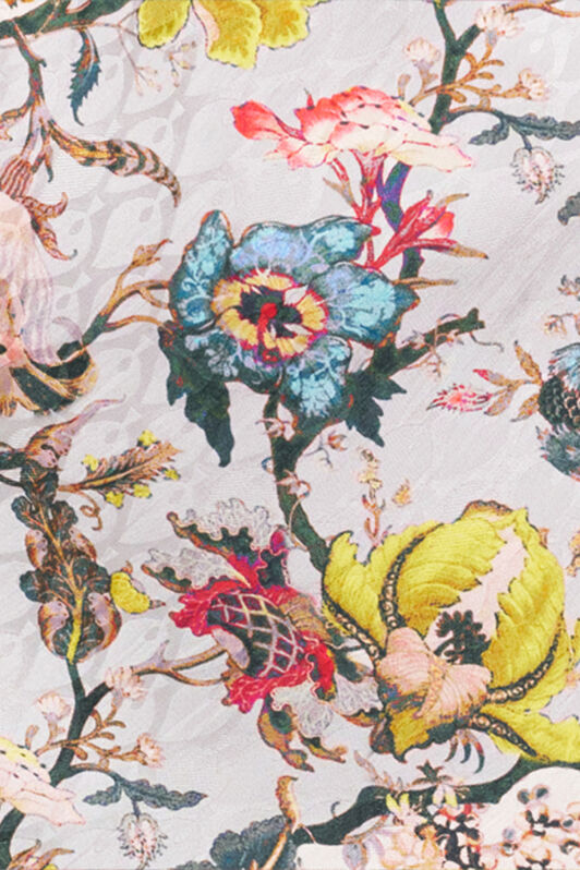 RC Langes Seidenkleid mit Florentine Flowers-Print BEIGE WQT110-RYR29