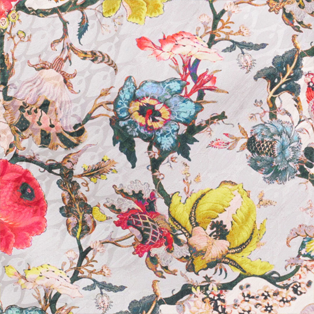 RC Langes Seidenkleid mit Florentine Flowers-Print BEIGE WQT110-RYR29