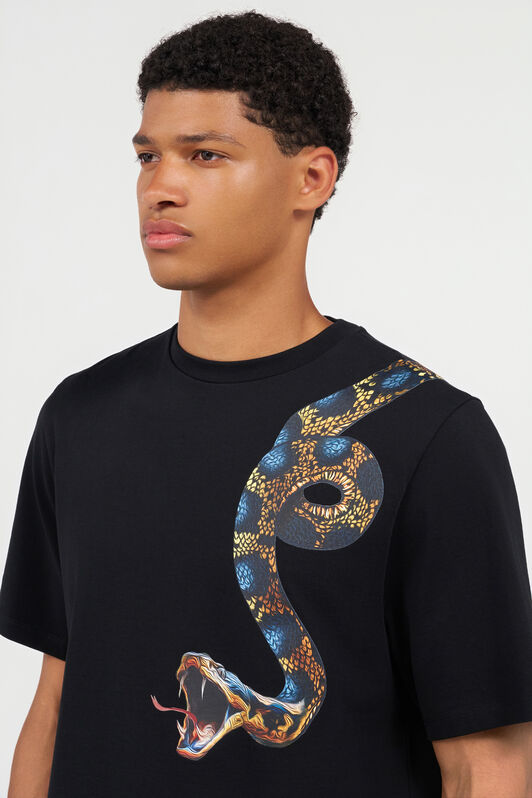RC Camiseta de algodón con estampado de serpiente BLACK WRT61G-JD060