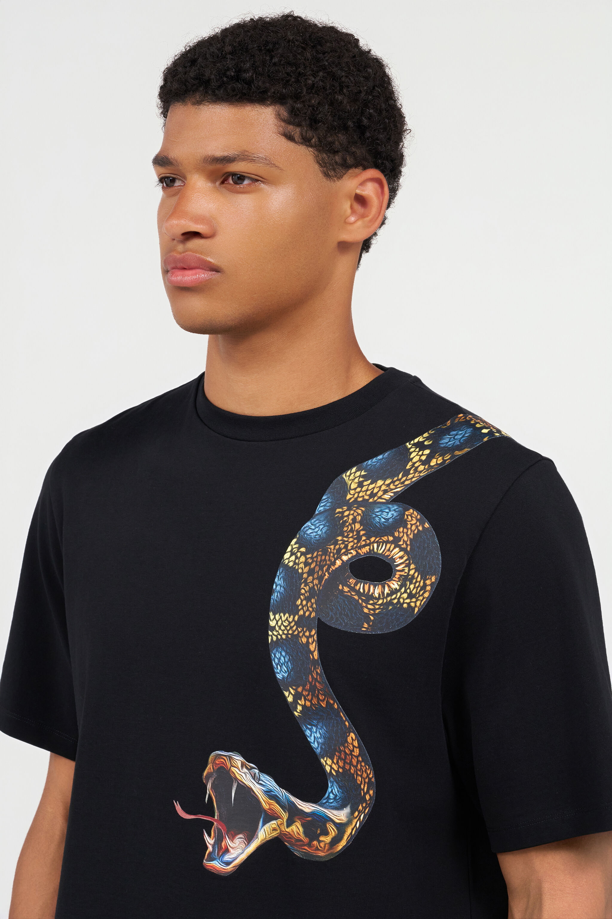 RC Camiseta de algodón con estampado de serpiente BLACK WRT61G-JD060