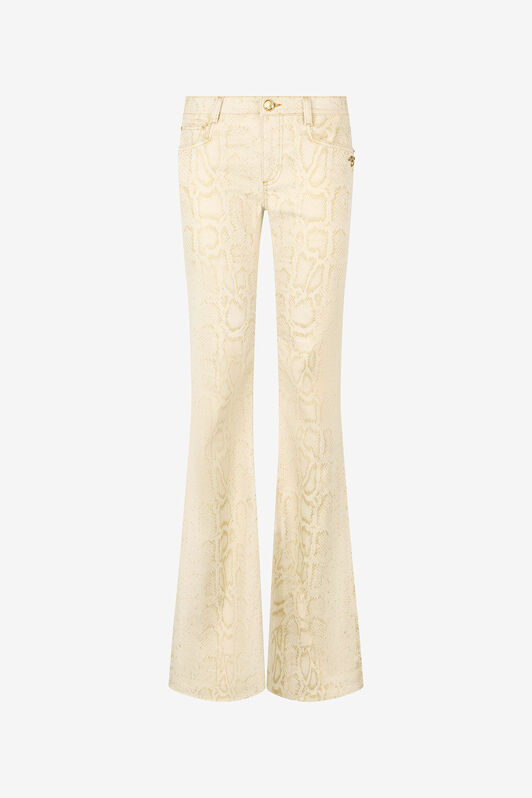 RC Weiße ausgestellte Jeans mit goldenem Python-Muster GOLD/WHITE WWJ205-DZS32