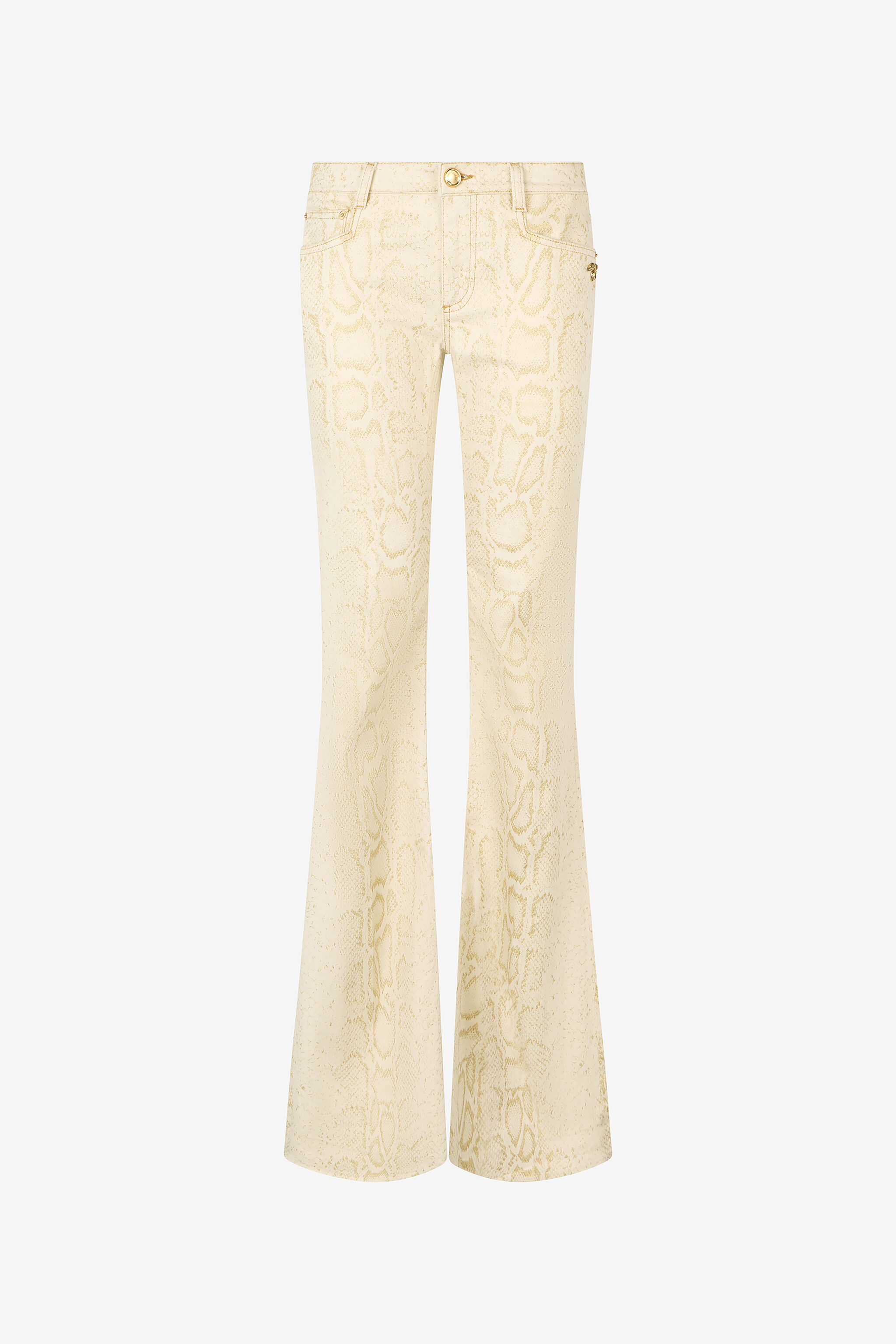 RC Weiße ausgestellte Jeans mit goldenem Python-Muster GOLD/WHITE WWJ205-DZS32