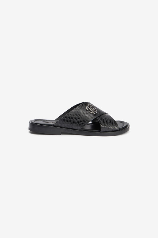 RC Black Slide Sandals in Snake-Effect Leather BLACK VMS001-PZ03S