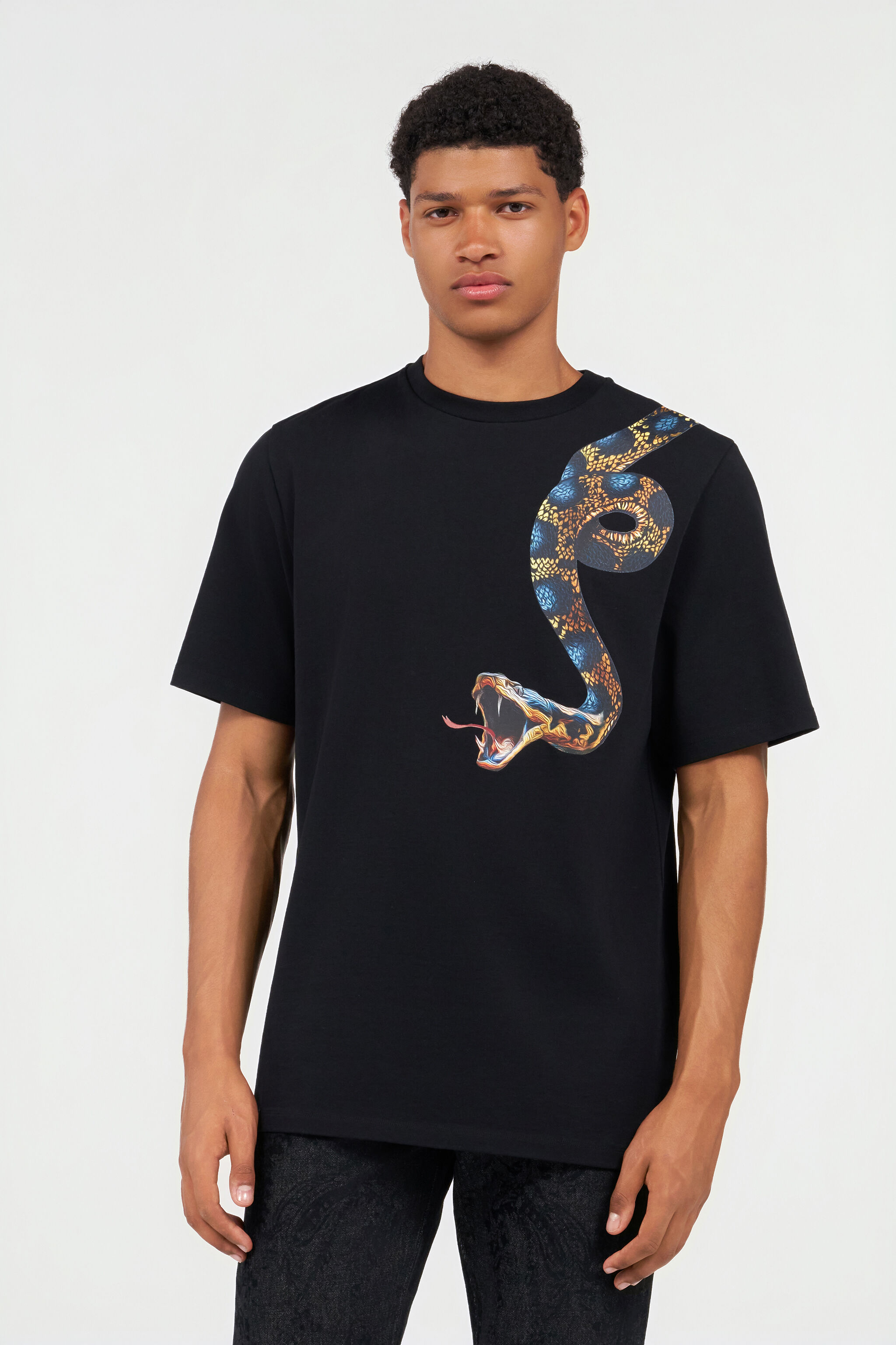 RC Camiseta de algodón con estampado de serpiente BLACK WRT61G-JD060