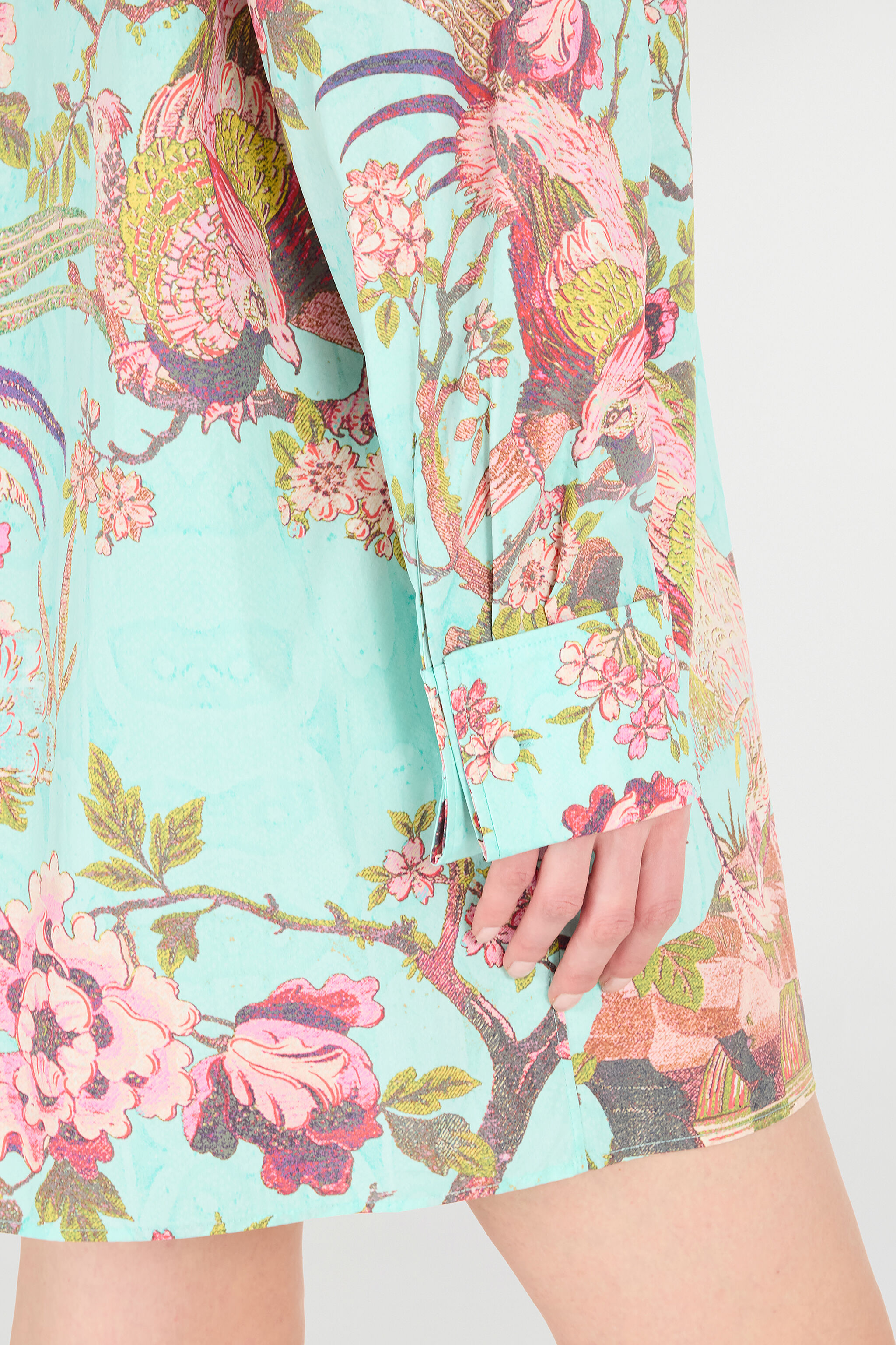 RC Blusenkleid Mit Oriental Bird Print Blau/Rosa VKT160-RLP76