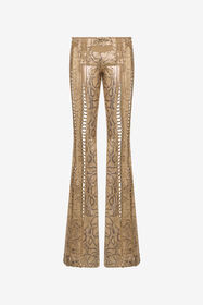 RC Gold Leather Pants with Python Print and Cut-Out Details GOLD WWP203-PN053