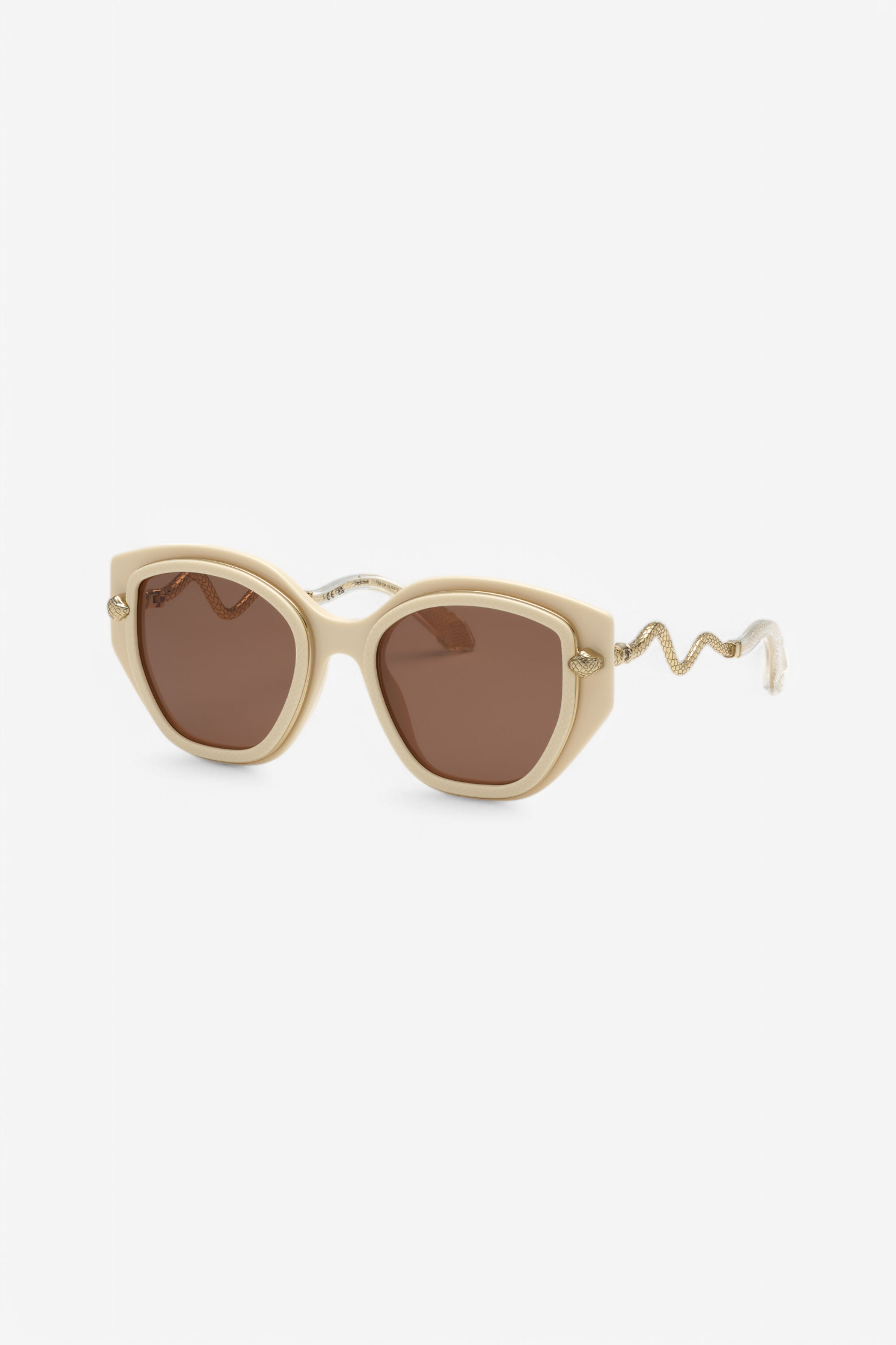 RC Sonnenbrille mit breiter und femininer Vorderseite und doppeltem Ring als Dekor SHINY FULL CREAM UALD05-ID200