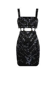 RC Leopard Bead-Embellished Mini Dress Noir JQR155-JJ050