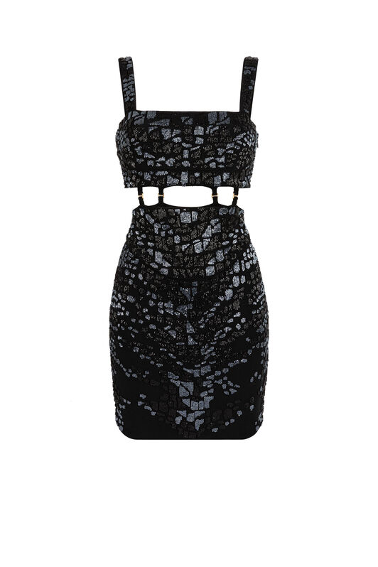 RC Leopard Bead-Embellished Mini Dress Schwarz JQR155-JJ050