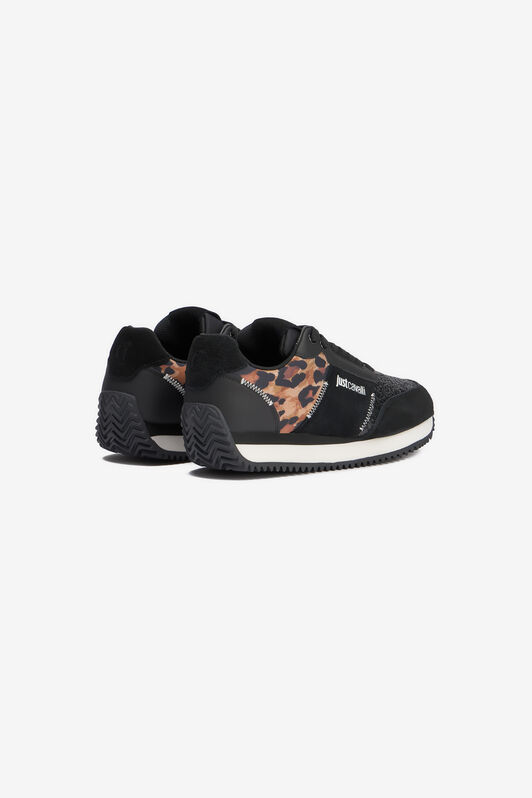 JC Zapatillas negras con inserto de piel de jaguar y glitter BLACK VFS088-VF616