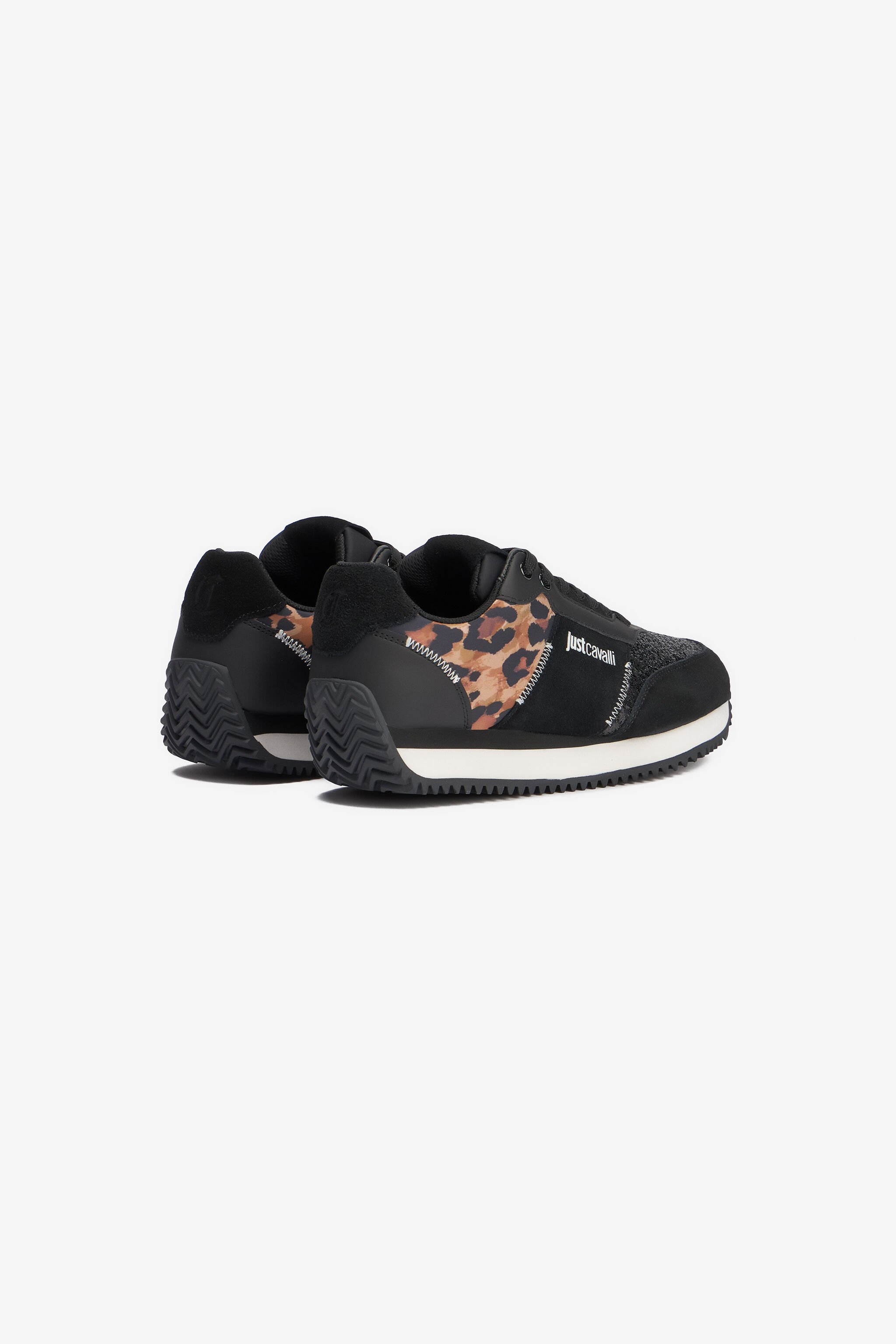 JC Zapatillas negras con inserto de piel de jaguar y glitter BLACK VFS088-VF616