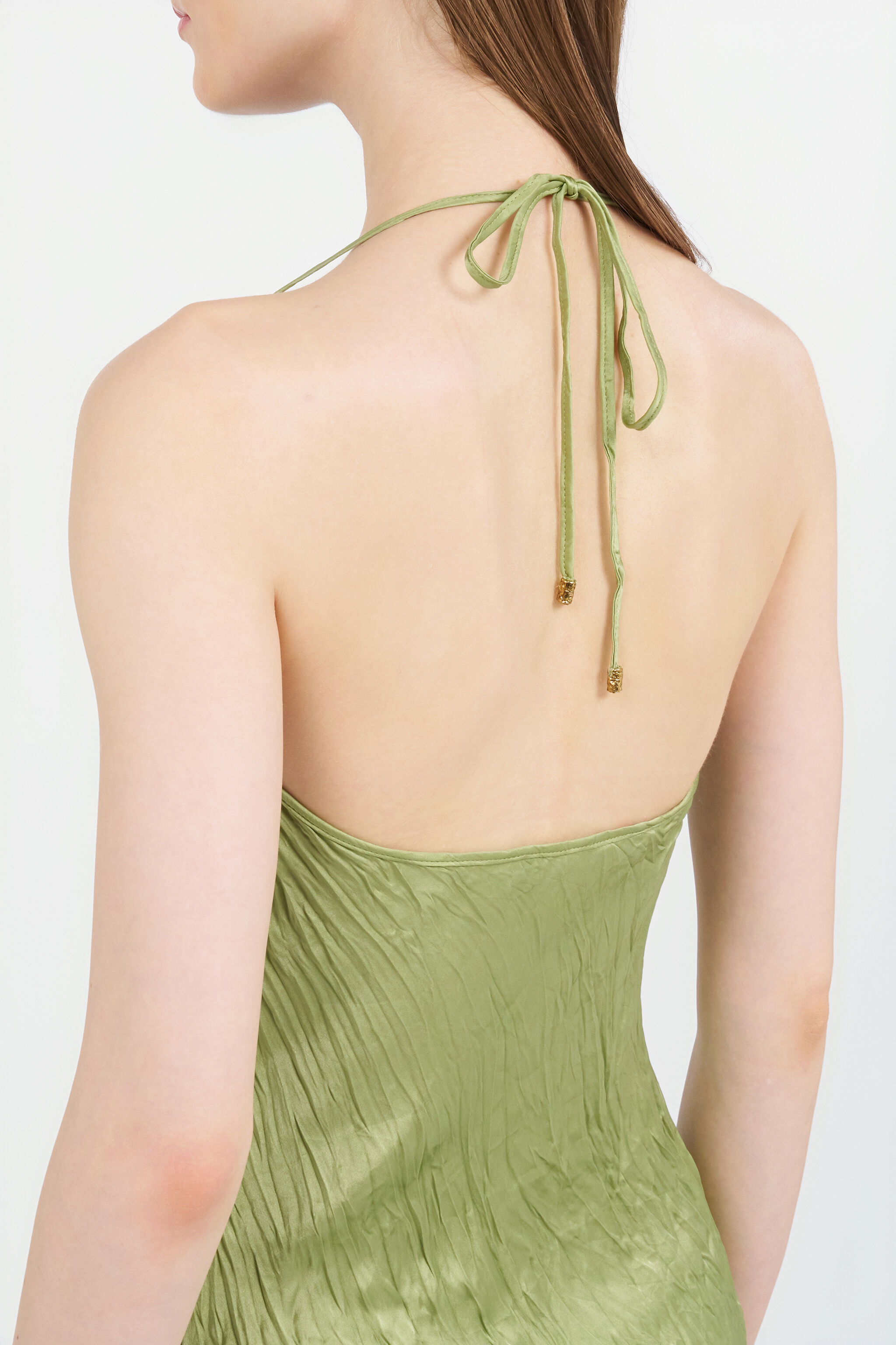 RC Vestido largo de seda con detalle de encaje LIGHT GREEN WQT150-SE041